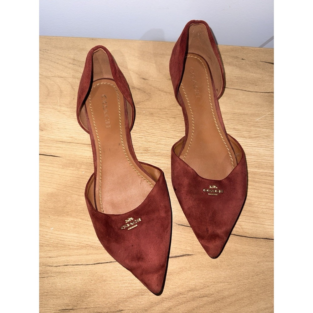 Coach Burgundy Cranberry Red‎ Leather Suede Gold Ballet D'Orsay Flats 10 T